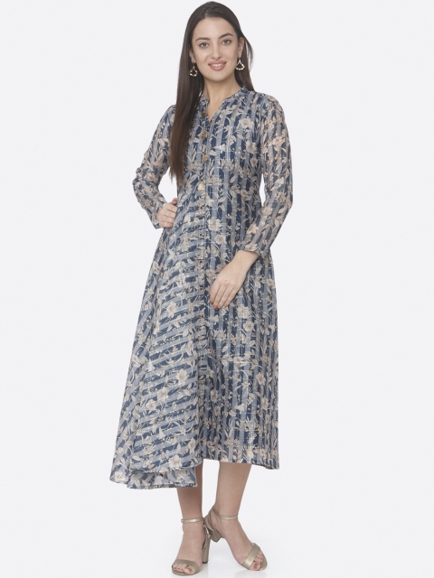 RAISIN Women Navy Blue Printed Shirt Dress