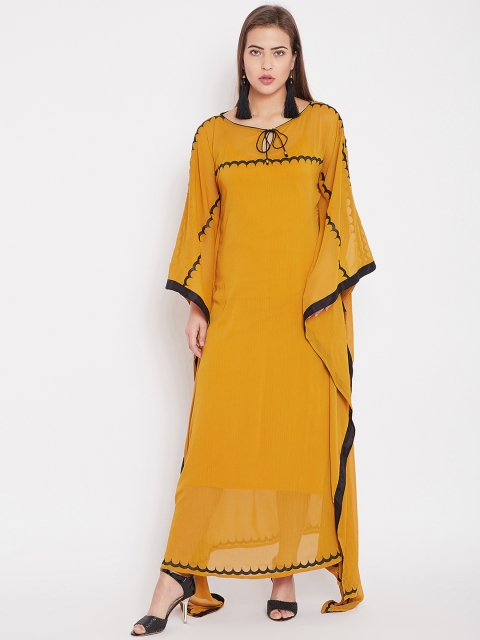 The Kaftan Company Women Mustard Yellow Self Design Kaftan Dress