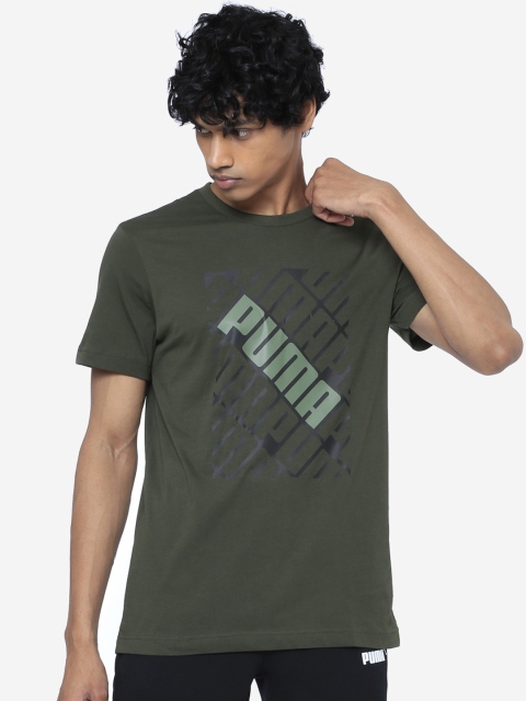 Puma Men Olive Green Printed Round Neck T-shirt