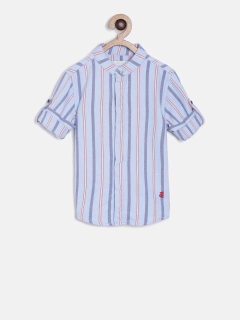 TALES & STORIES Boys Blue Regular Fit Striped Casual Shirt