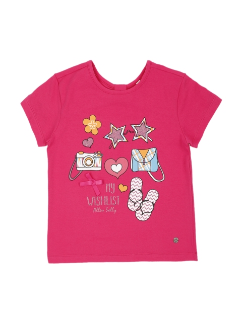 Allen Solly Junior Girls Pink Printed Round Neck T-shirt