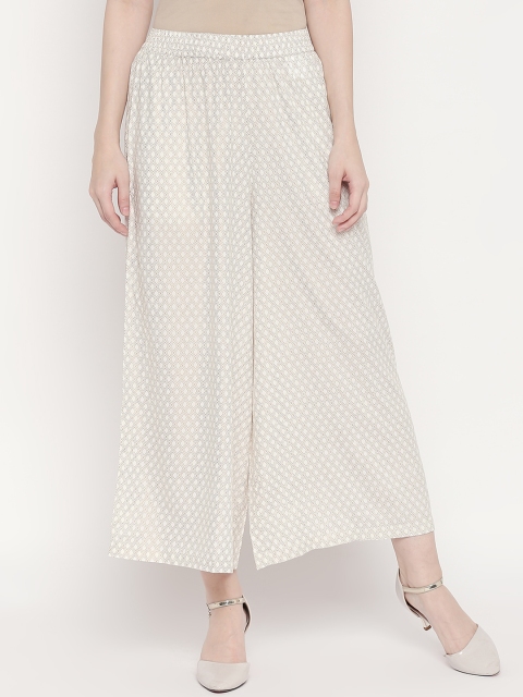 RANGMANCH BY PANTALOONS Women Off-White Straight Fit Printed Parallel Trousers