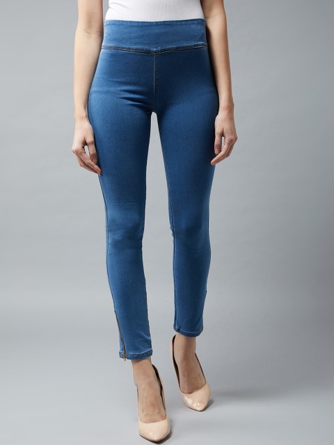 DOLCE CRUDO Women Navy Blue Solid Skinny Fit Jeggings