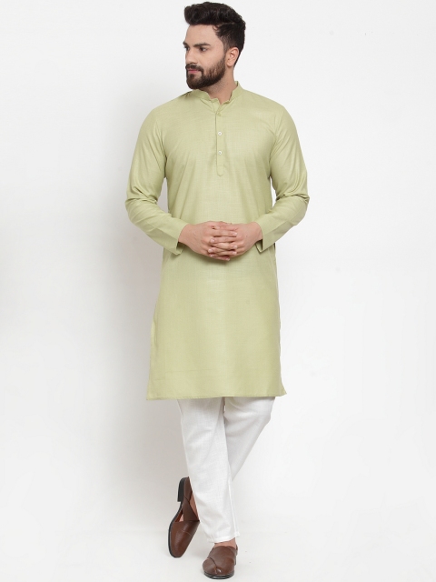 Molly & Michel Men Green Solid Straight Kurta
