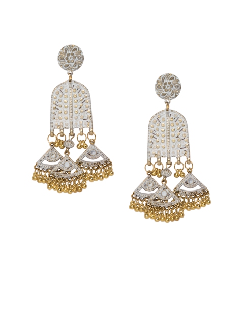 DIVA WALK Gold-Plated & White Geometric Drop Earrings