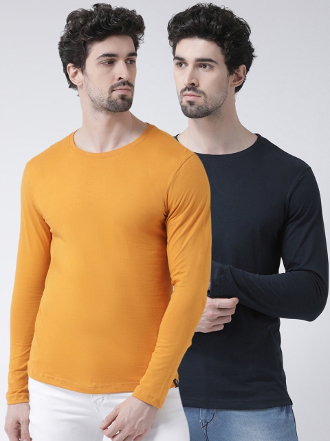 Friskers Men Navy Blue Solid Round Neck T-shirt