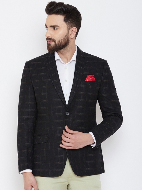 Spirit Men Black Checked Single-Breasted Tailored Fit Blazer