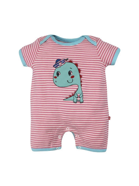 Nino Bambino Infants Turquoise Blue & Pink Striped Organic Cotton Rompers