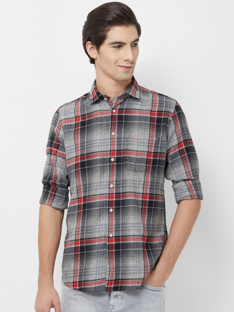 Integriti Men Grey & Red Slim Fit Checked Casual Shirt