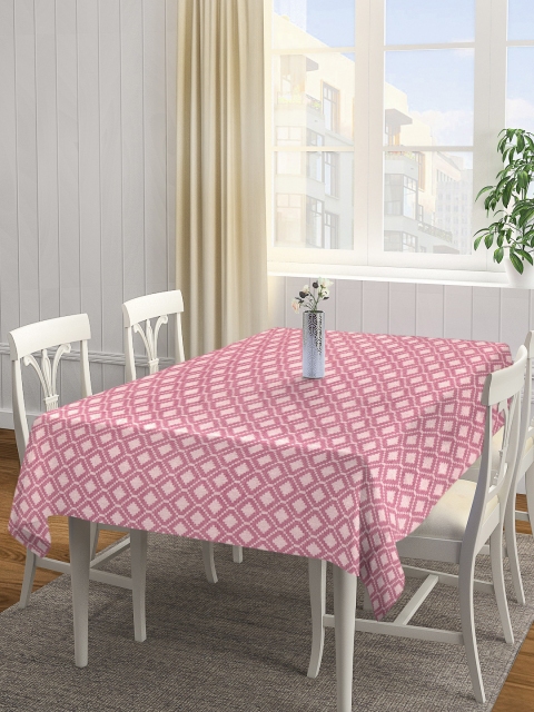 NEUDIS Pink & White Jacquard Patterned Rectangular 6 Seater Table Cover