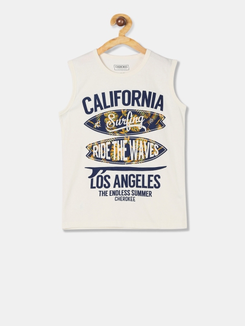 Cherokee Boys Off-White Printed Round Neck T-shirt