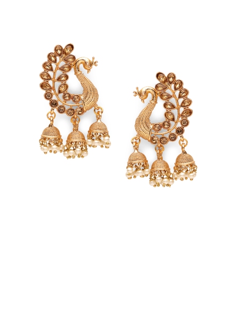 Fabstreet Gold-Toned Peacock Shaped Jhumkas