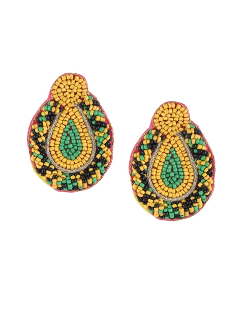 Adwitiya Collection Yellow & Green Oval Drop Earrings