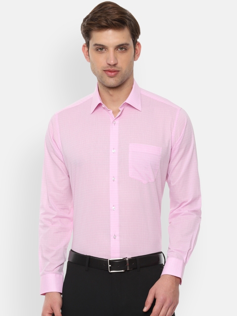 Van Heusen Men Pink & White Regular Fit Checked Formal Shirt
