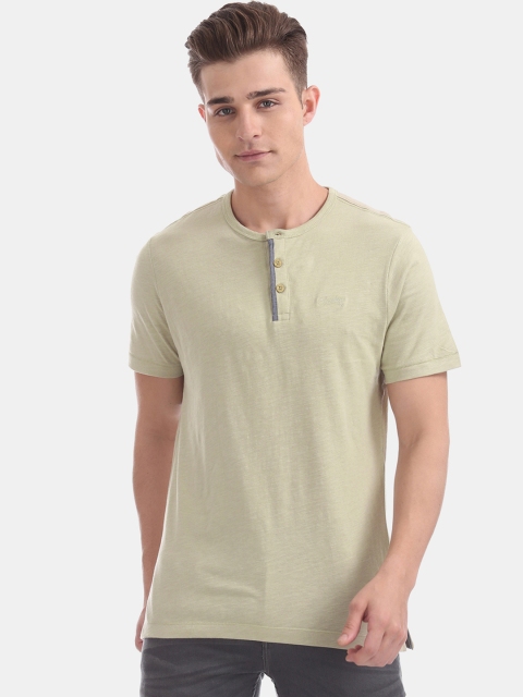 Cherokee Men Beige Solid Henley Neck T-shirt