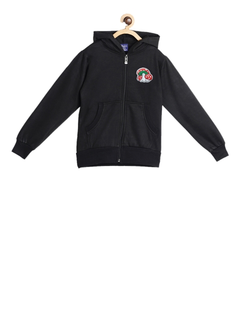 SWEET ANGEL Girls Black Solid Hooded Sweatshirt
