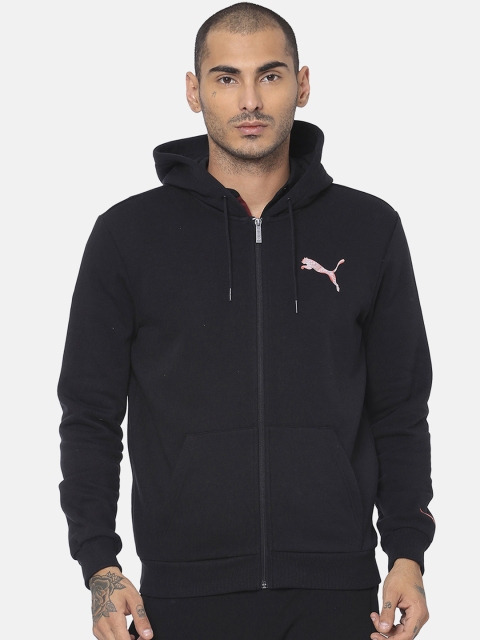 Puma Men Black Solid Graphic Sweat II Hooded Sweatshirt