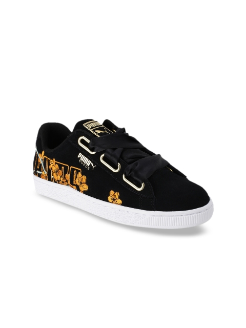 Puma Women Black Suede Heart Floral Sneakers