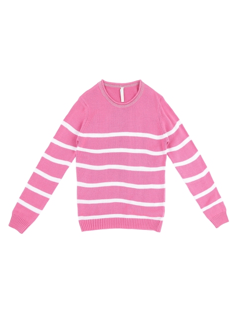 Pantaloons Junior Girls Pink & White Striped Pullover Sweater