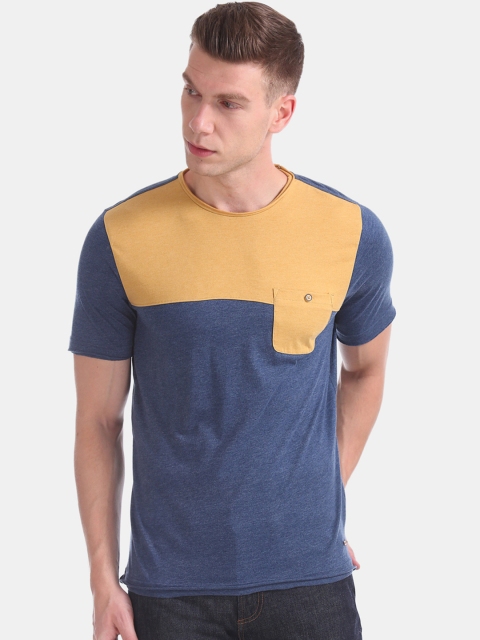 Cherokee Men Blue & Yellow Colourblocked Round Neck T-shirt