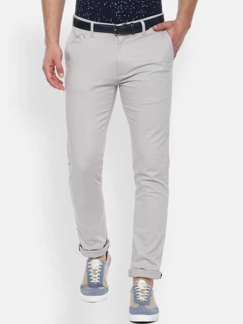 V Dot Men Grey Slim Fit Solid Regular Trousers