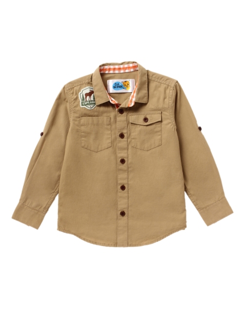 Cub McPaws Boys Beige Regular Fit Solid Casual Shirt