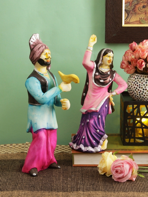 TIED RIBBONS Set Of 2 Pink & Blue Punjabi Bhangra Cultural Figurine Showpieces