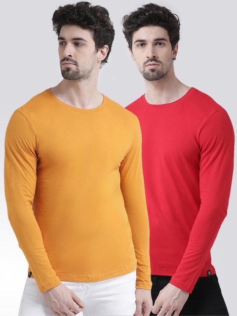 Friskers Men Red Solid Round Neck T-shirt