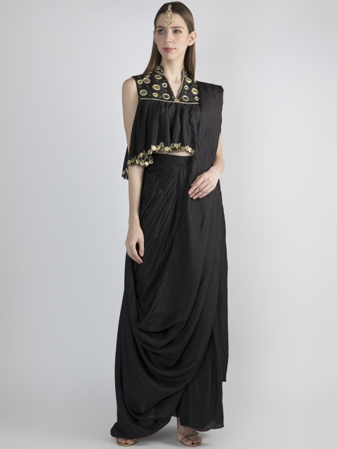 Pernia Pop-Up Shop by Priyanka Singh Black Pure Silk Designerwear Palazzo Saree