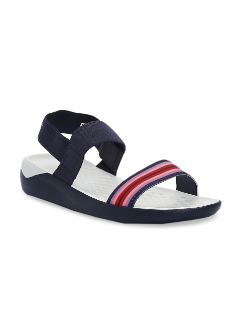 Crocs Literide Women Navy Blue Striped Canvas Open Toe Flats
