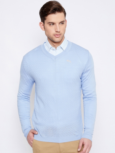 JUMP USA Men Blue Self Design Pullover Sweater