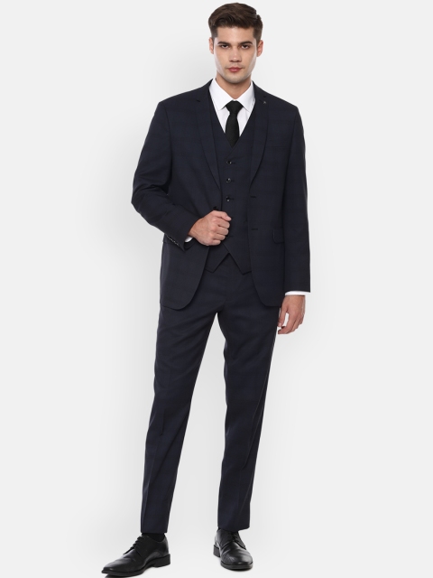 Van Heusen Men Navy Blue Checked Single-Breasted Slim-Fit Suit