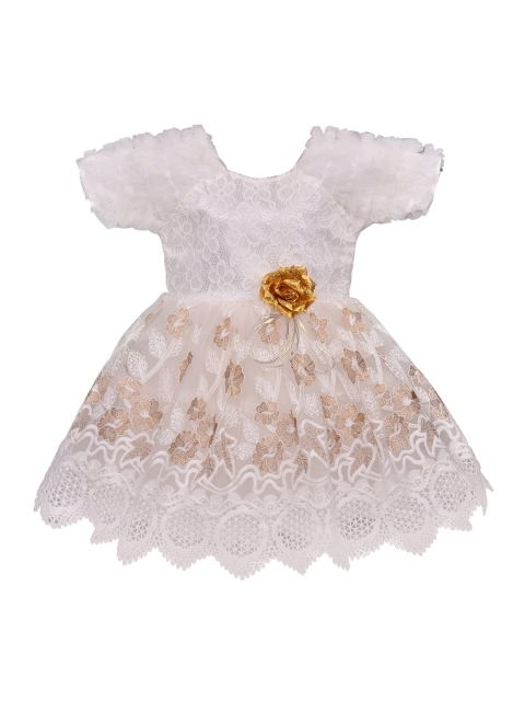 Wish Karo Girls Off-White Self Design Fit and Flare Dress