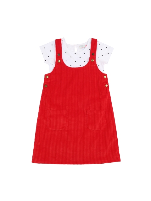 Pantaloons Junior Girls Red Solid Pinafore Dress with T-shirt