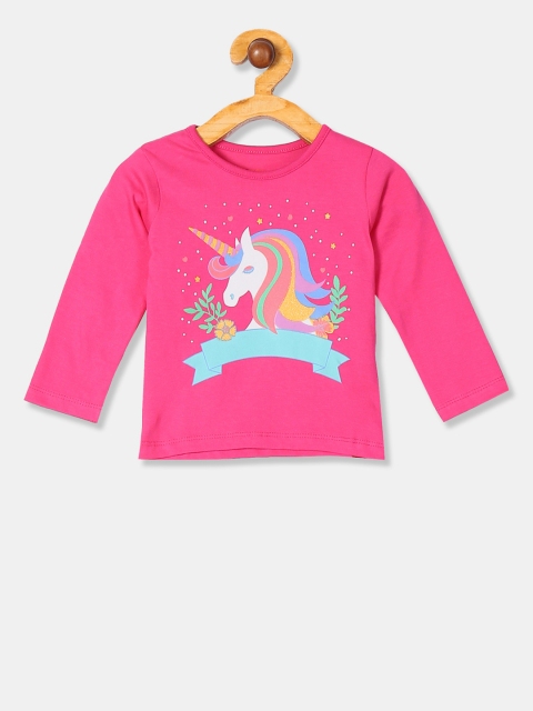 Donuts Girls Pink Printed Round Neck T-shirt