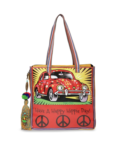 The House of Tara Red & Yellow Printed Printed Water Proof Tote Bag