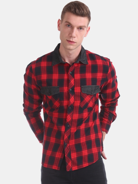 Colt Men Red & Black Regular Fit Checked Casual Shirt