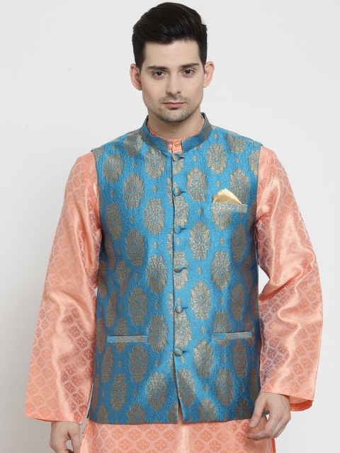 NEUDIS Men Turquoise Blue & Gold-Toned Printed Jacquard Silk Blend Nehru Jacket
NEUDIS Men Turquoise Blue & Gold-Toned Printed Jacquard Silk Blend Nehru Jacket