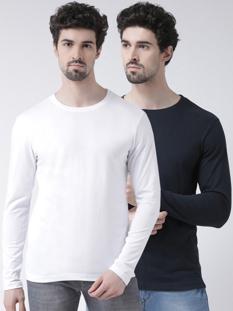 Friskers Men Pack Of 2 Solid Round Neck T-shirts, White
