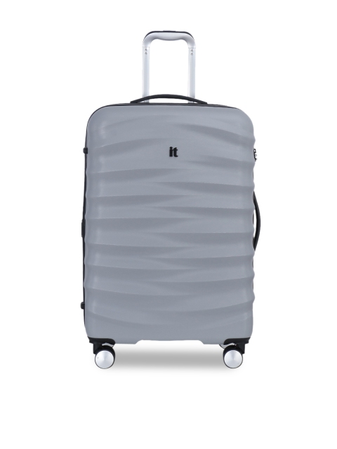 IT luggage Silver-Toned Solid Mesmeric Hard-Sided Medium Trolley Suitcase