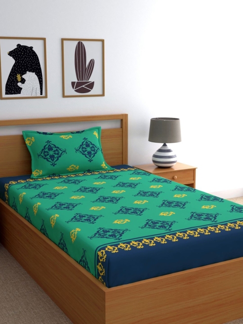 Home Ecstasy Green & Blue Ethnic Motifs 140 TC Cotton 1 Single Bedsheet with 1 Pillow Covers
Home Ecstasy Green & Blue Ethnic Motifs 140 TC Cotton 1 Single Bedsheet with 1 Pillow Covers