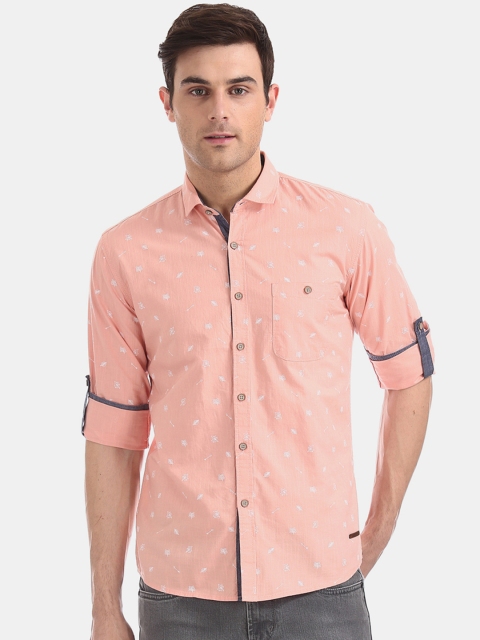 Cherokee Men Pink & White Regular Fit Printed Casual Shirt