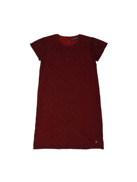 Allen Solly Junior Girls Maroon Self Design A-Line Dress