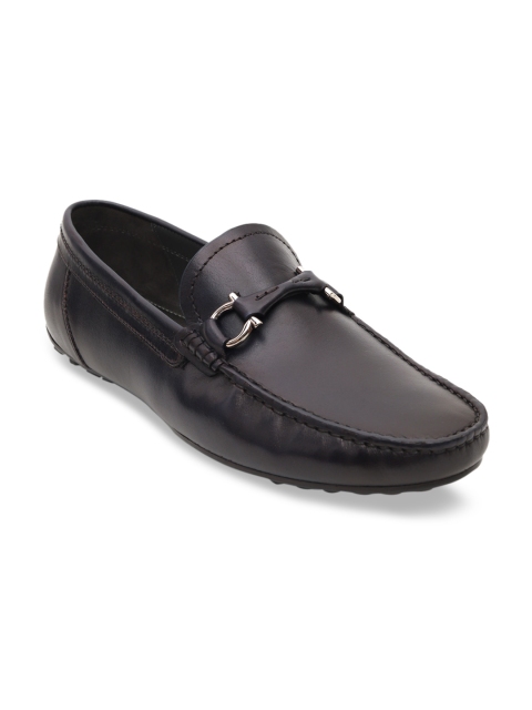 ROSSO BRUNELLO Men Blue Solid Leather Formal Loafers, Navy blue