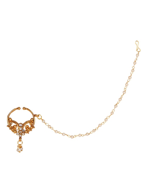 ANIKAS CREATION Gold-Plated Off White Embellished Traditional Bridal Nose Ring With Chain
ANIKAS CREATION Gold-Plated Off White Embellished Traditional Bridal Nose Ring With Chain