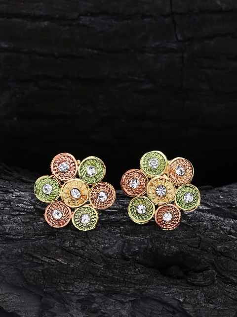 ZeroKaata Gold-Plated & Green Floral Handcrafted Studs
