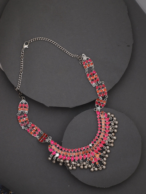 Crunchy Fashion Rhodium-Plated & Pink Necklace