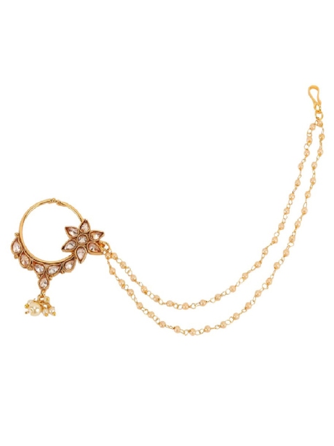 ANIKAS CREATION Gold-Plated Embellished Traditional Bridal Nose Ring With Beaded Chain
ANIKAS CREATION Gold-Plated Embellished Traditional Bridal Nose Ring With Beaded Chain