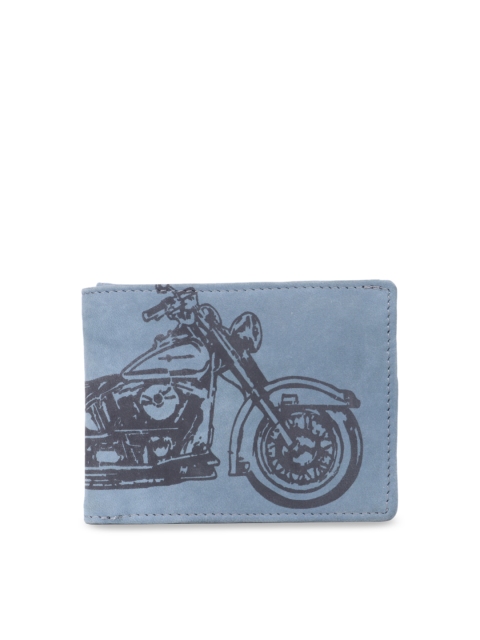 LEISURES Men Blue & Black Printed Two Fold Leather Wallet