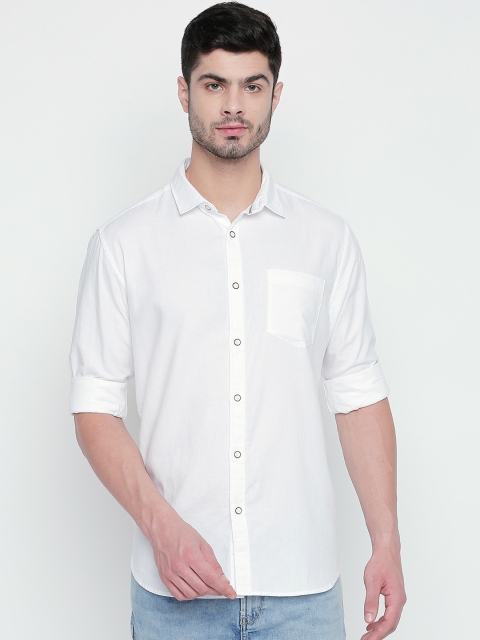 BYFORD by Pantaloons Men White Slim Fit Solid Casual Shirt